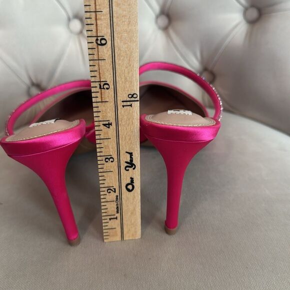 Pink Satin Pointed-Toe Heels with Crystal Straps - Picture 7 of 8